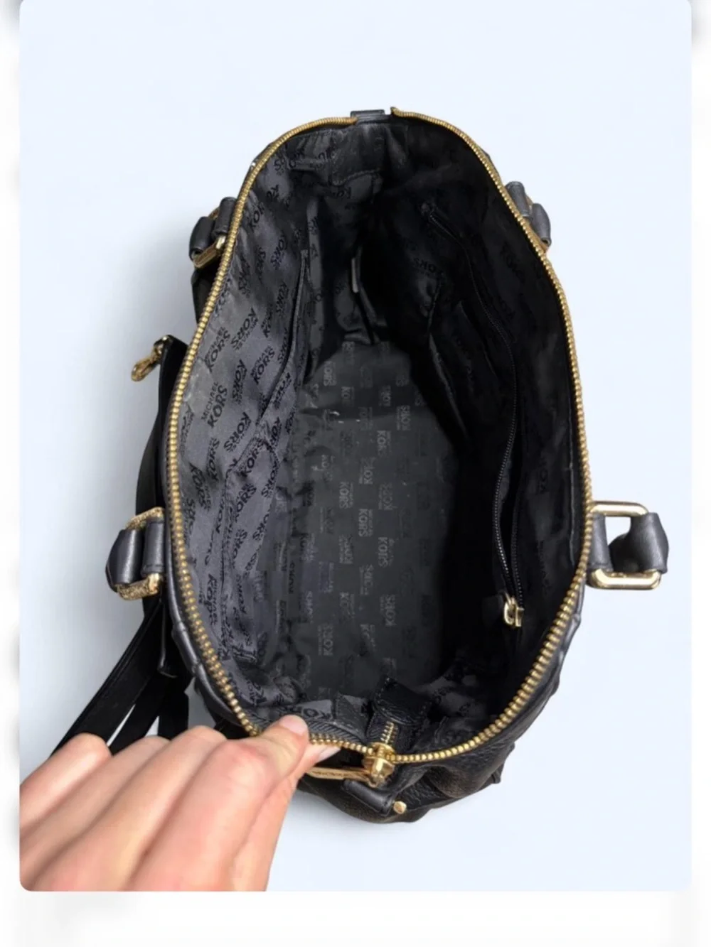 Michael Kors Black Hudson Belted Leather Satchel with Gold-Tone MK‎ Emblem